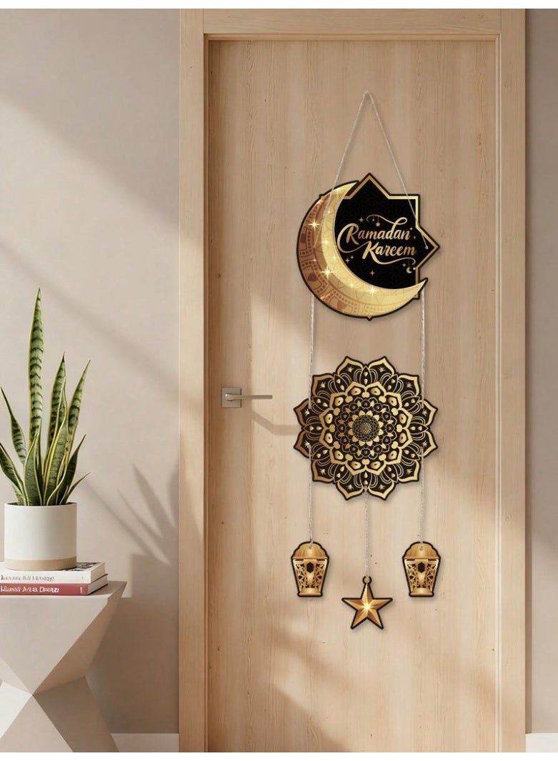 رمضان كريم باب معلق الديكور مع فانوس القمر والنجم للديكور المنزلي - Image 2